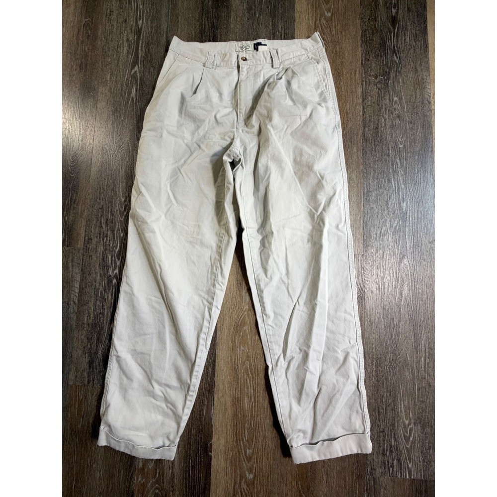 Gap Chinos Mens 33x32 Off White Easy Fit Pleated Wrinkle Resistant Cotton Pants